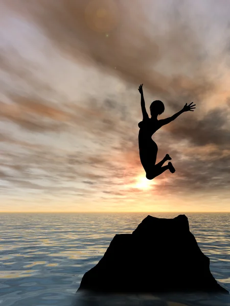 Conceptual young woman jumping — Stock Photo, Image