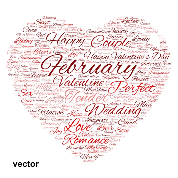 Valentijn hart word cloud — Stockvector