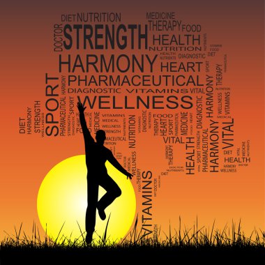 Koncept eller begreppsmässig svart hälsa text ordet moln som träd och gräs isolerad på vit bakgrund