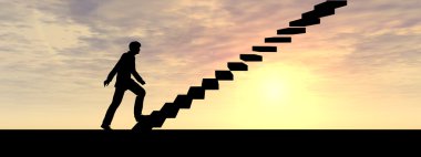 işadamı günbatımı gökyüzü üzerinde merdiven üzerinde 