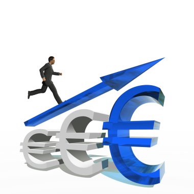  Euro simgesi üzerinde atlama işadamı