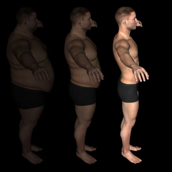 Tłuszcz kontra nadwagą szczupły sprawny mężczyzna — Zdjęcie stockowe