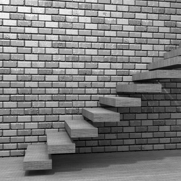 Escalier en bois près d'un mur de briques — Photo