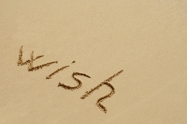 Tekst handgeschreven op zand — Stockfoto