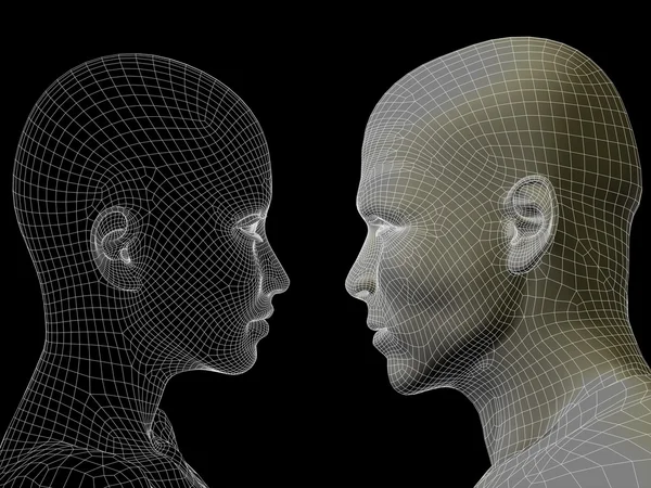Drátový model lidské mužské a ženské hlavy — Stock fotografie