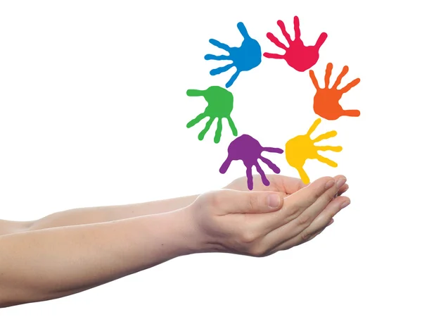 Спіраль барвистих розфарбованих людських рук — стокове фото