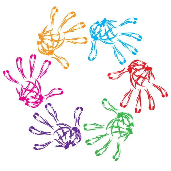 Mãos de pintura coloridas imprime círculo — Fotografia de Stock