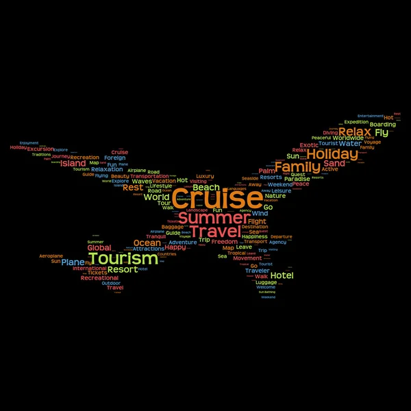 Tourismus-Wortwolke als Flugzeug — Stockfoto