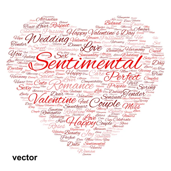 Valentine heart word cloud — Stock Vector