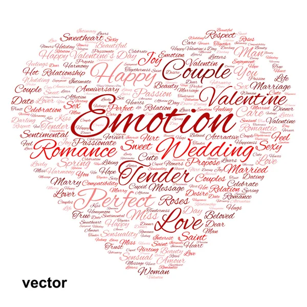 Valentijn hart word cloud — Stockvector