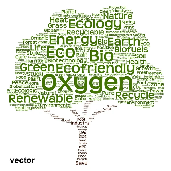 Green ecology tree word cloud — Stock Vector