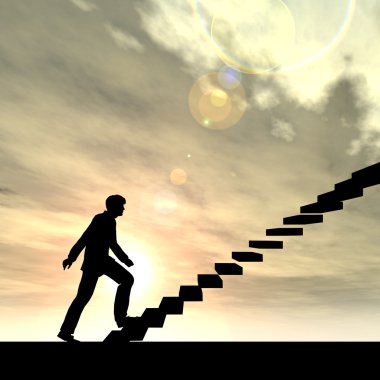 işadamı günbatımı gökyüzü üzerinde merdiven üzerinde 