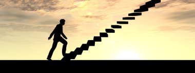 işadamı günbatımı gökyüzü üzerinde merdiven üzerinde 