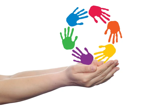 Спіраль барвистих розфарбованих людських рук — стокове фото