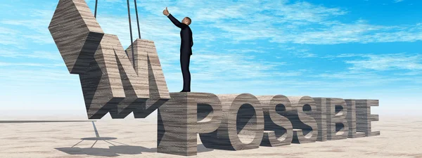 Empresario de pie sobre el texto imposible — Foto de Stock