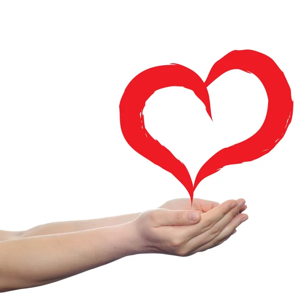 Painted heart held in hands — Stock Photo, Image
