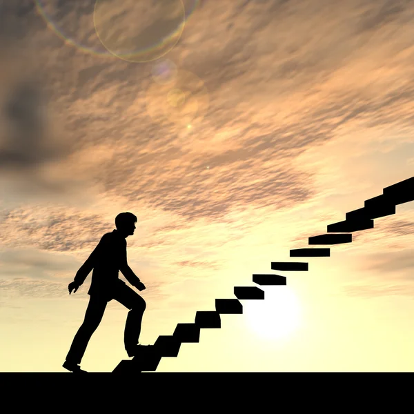 Businessman on stair over sunset sky — Stock Photo, Image