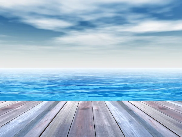 Wooden deck on coast — Stock Photo, Image