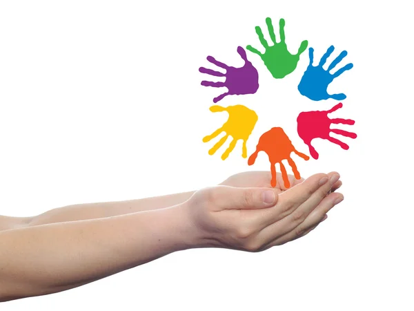 Spiral  of colorful painted human hands — Stock Photo, Image