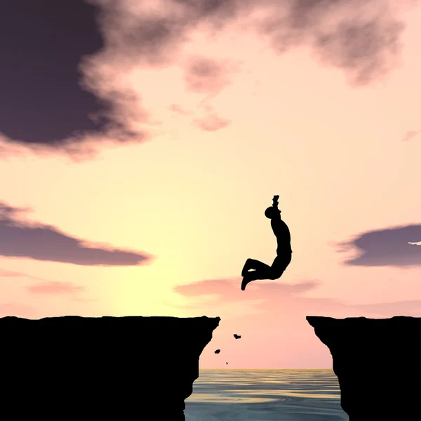 Genç adam siluet atlama — Stok fotoğraf