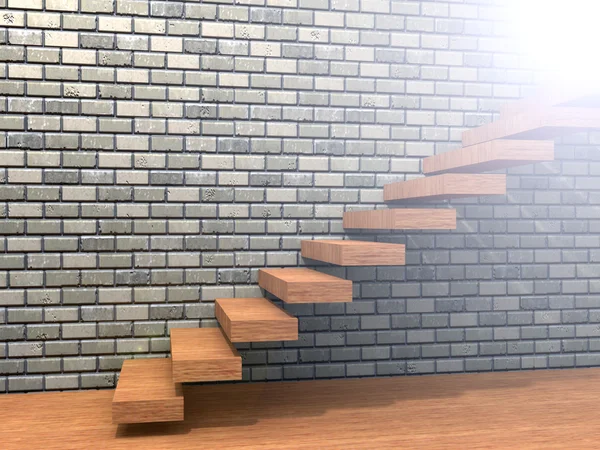 Yakınındaki bir tuğla duvar ahşap merdiven — Stok fotoğraf