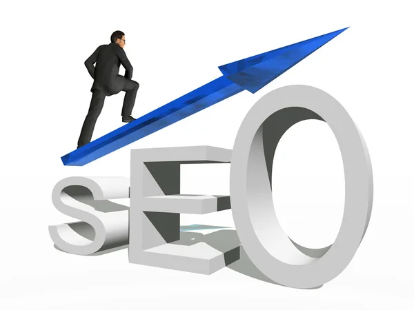 Businessman standing   over a seo symbol — Stock Photo, Image