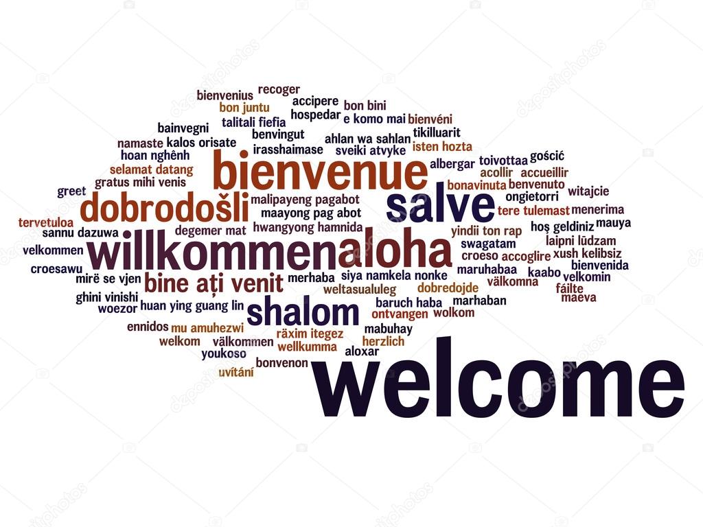 Concept or conceptual abstract welcome or greeting international word cloud in different languages or multilingual