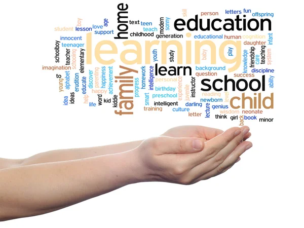 Onderwijs word cloud in handen — Stockfoto