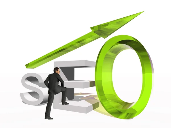 Businessman standing   over a seo symbol — Stock Photo, Image