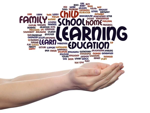 Onderwijs word cloud in handen — Stockfoto