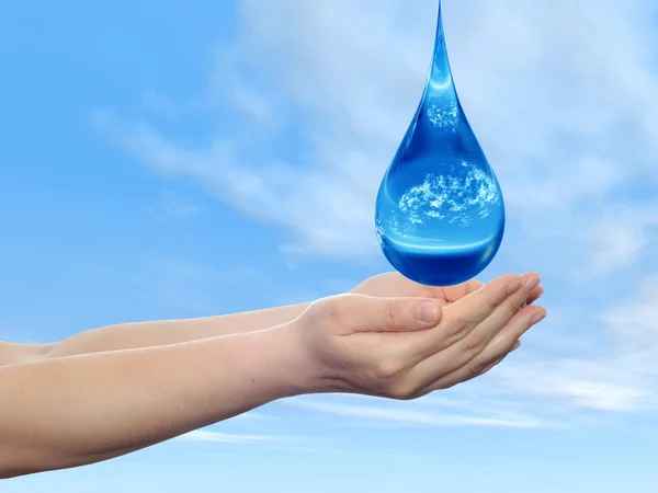 Drop falling in two  hands — Stock Photo, Image