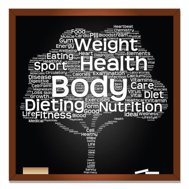  Koncept eller begreppsmässig svart hälsa text ordet moln som träd och gräs isolerad på vit bakgrund