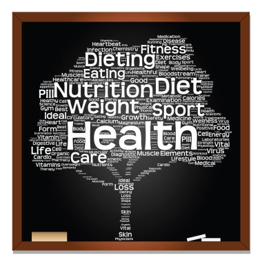  Koncept eller begreppsmässig svart hälsa text ordet moln som träd och gräs isolerad på vit bakgrund