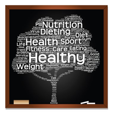  Koncept eller begreppsmässig svart hälsa text ordet moln som träd och gräs isolerad på vit bakgrund