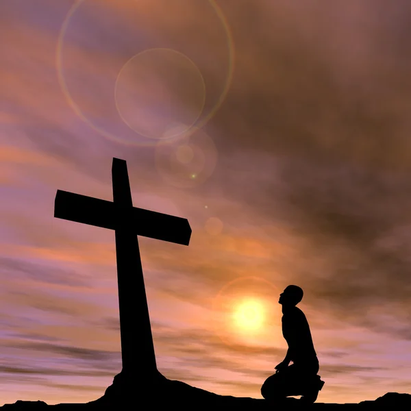 Cross and  man silhouette — Stock Photo, Image