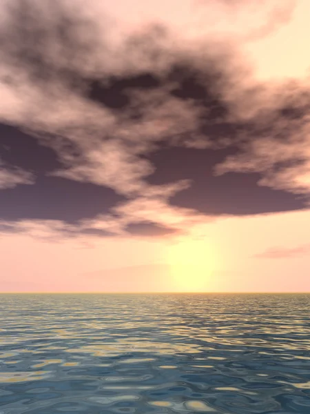 Sol cerca del horizonte y el mar — Foto de Stock