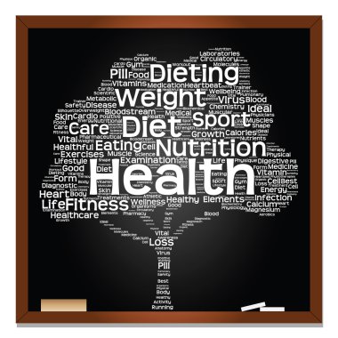  Koncept eller begreppsmässig svart hälsa text ordet moln som träd och gräs isolerad på vit bakgrund