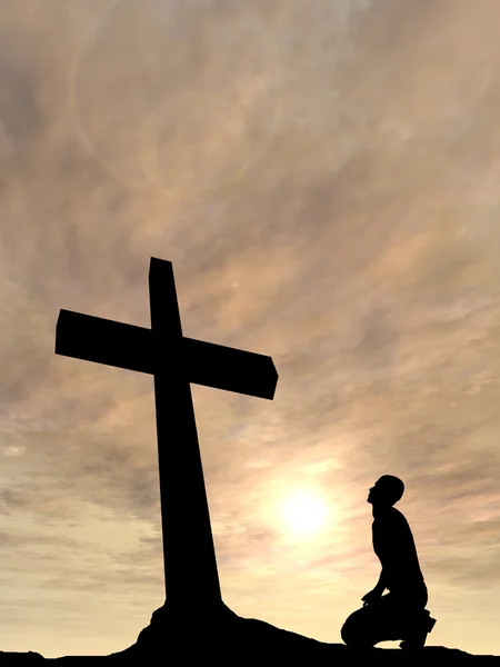 Cross and  man silhouette — Stock Photo, Image