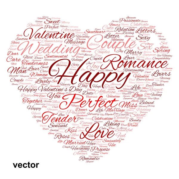 Valentine heart word cloud — Stock Vector