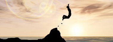 genç işadamı siluet atlama 