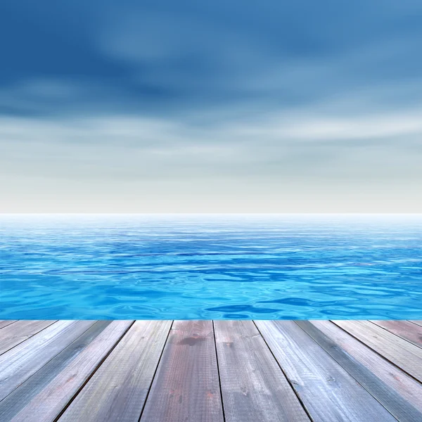 Wooden deck on coast — Stock Photo, Image