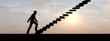 işadamı günbatımı gökyüzü üzerinde merdiven üzerinde 