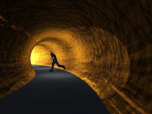 Hombre de negocios corriendo en túnel de camino oscuro —  Fotos de Stock