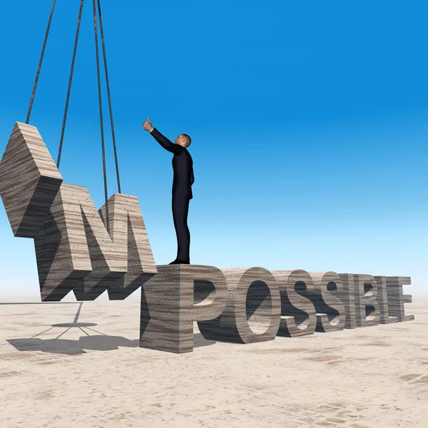 Muž, který stojí nad nemožné text — Stock fotografie