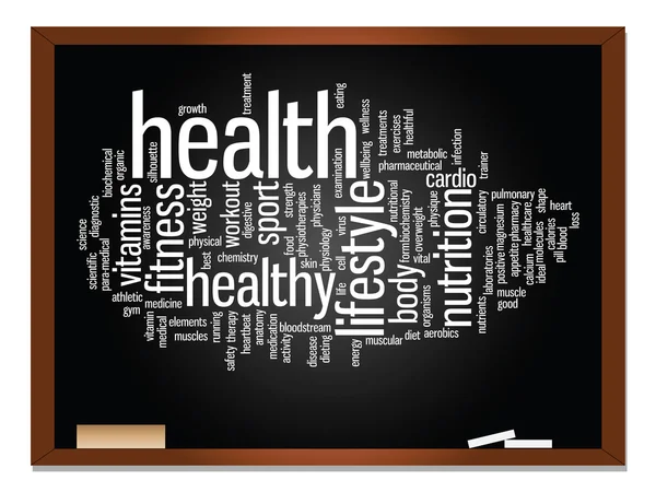 Gezondheid word cloud op blackboard — Stockfoto