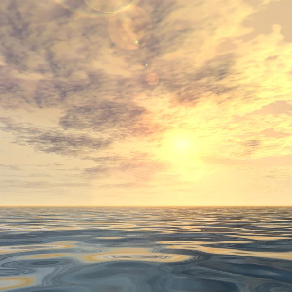 Sol cerca del horizonte y el mar — Foto de Stock