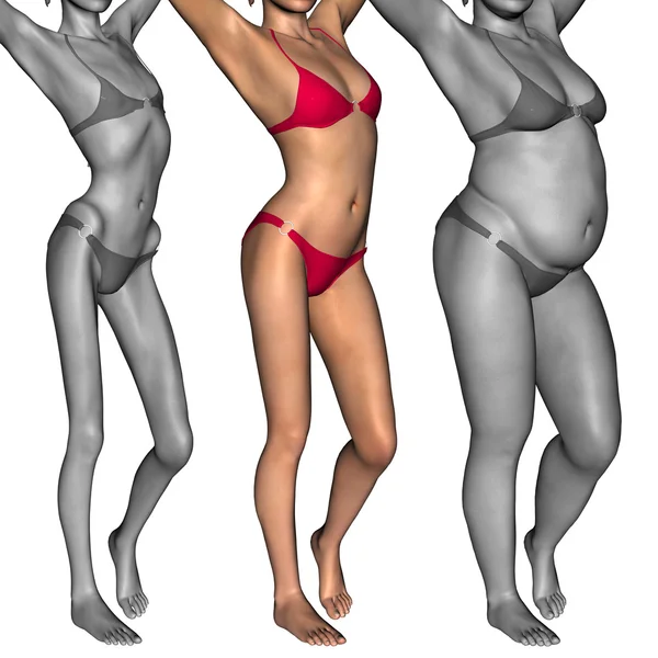 Kobieta z nadwagą vs pasuje — Zdjęcie stockowe