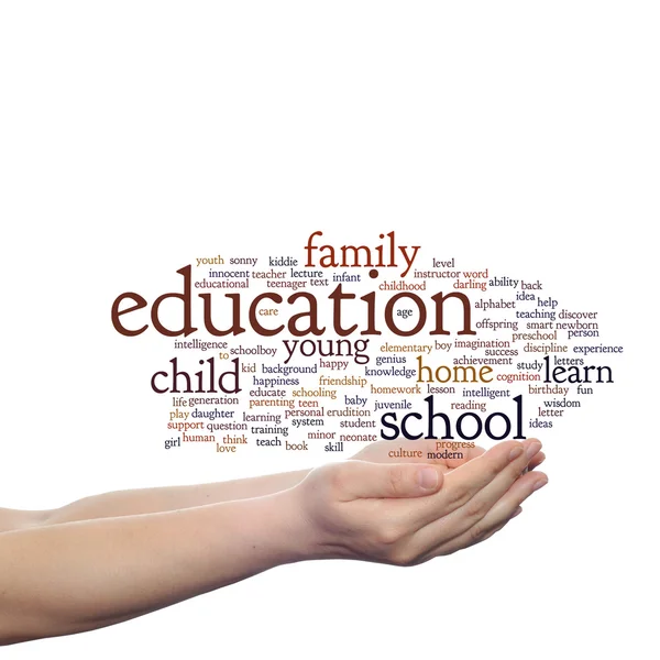 Education word cloud in  hands — Stock Photo, Image