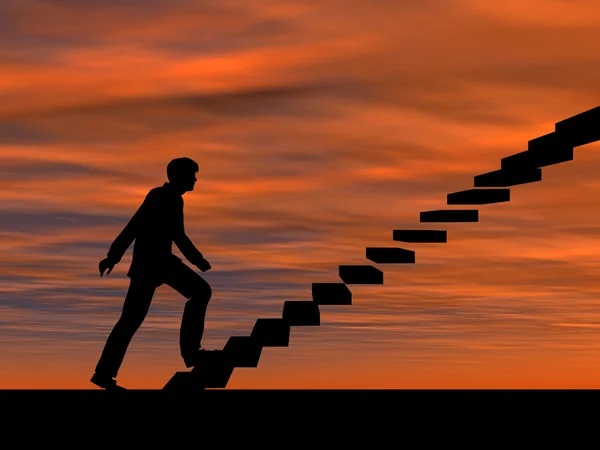 Affärsman på trappa över solnedgång himlen — Stockfoto