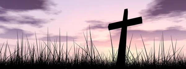 Black cross  in grass — Stock Photo, Image